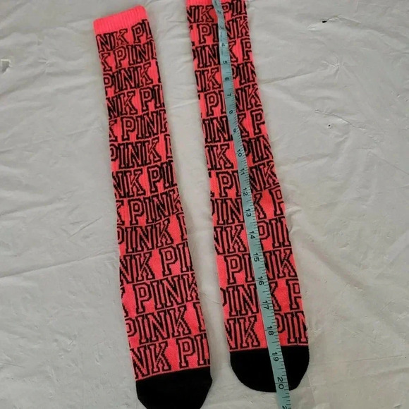 Victoria Secret Long Socks Pink Black Logo - Picture 4 of 6